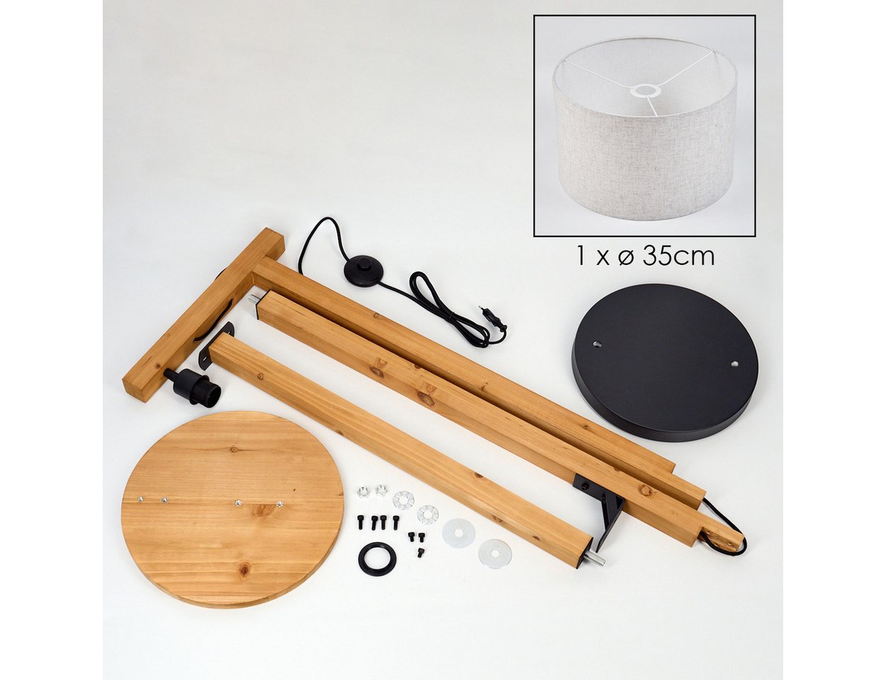 hofstein Stehlampe Stehlampe aus Holz/Metall/Stoff in Natur/Schwarz/Beige/Weiß, ohne Leuchtmittel, skandinavische Leuchte, Ø 35 cm, Ablagefläche u. Fußschalter, 1 x E27 Bild 4