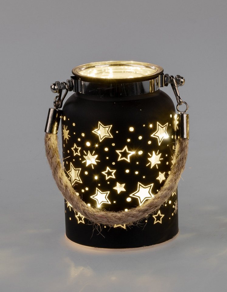 formano LED Dekolicht Deko Licht LED Laterne mattem Farbglas mit goldenem Sterndekor + TImer