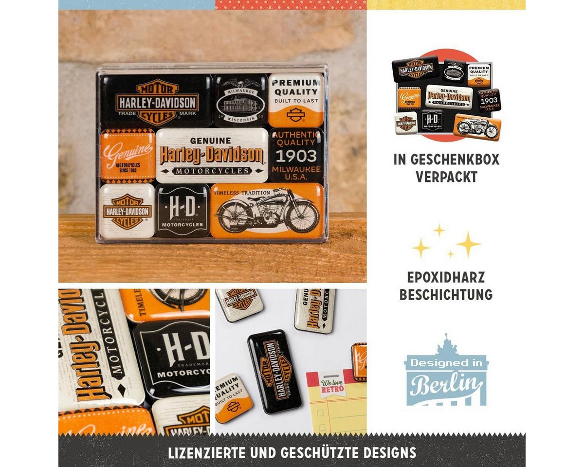 Nostalgic-Art Magnet 9tlg. Magnetset - Harley-Davidson - Genuine Motorcycles Milwaukee Bild 2