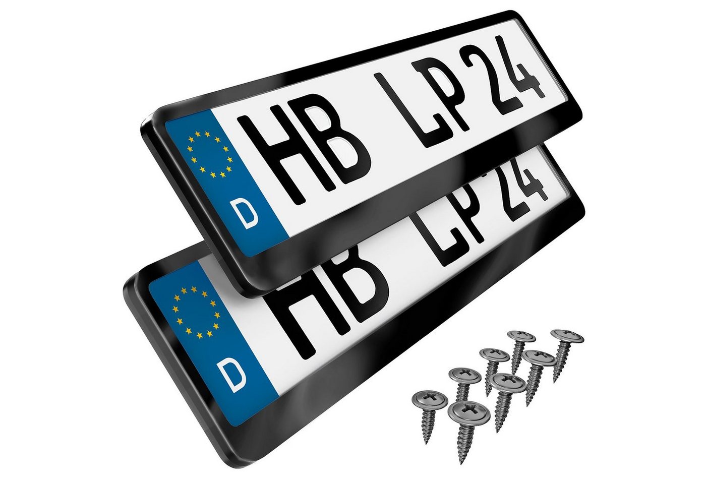 L & P Car Design Kennzeichenhalter Auto Edelstahl schwarz hochglanz poliert Kennzeichenhalter V2A, (2 Stück) Bild 2