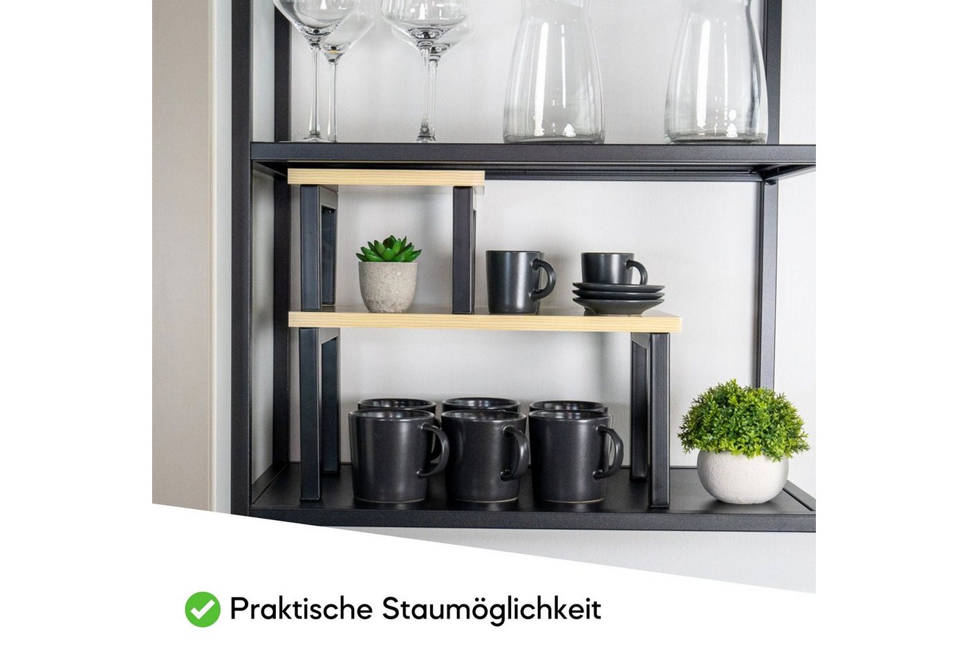 Coradoma Gewürzregal 2er Set Küchenregal Stapelbar Regal Organizer Küche Eckregal, 2-tlg., aus Metall und Holz Bild 3