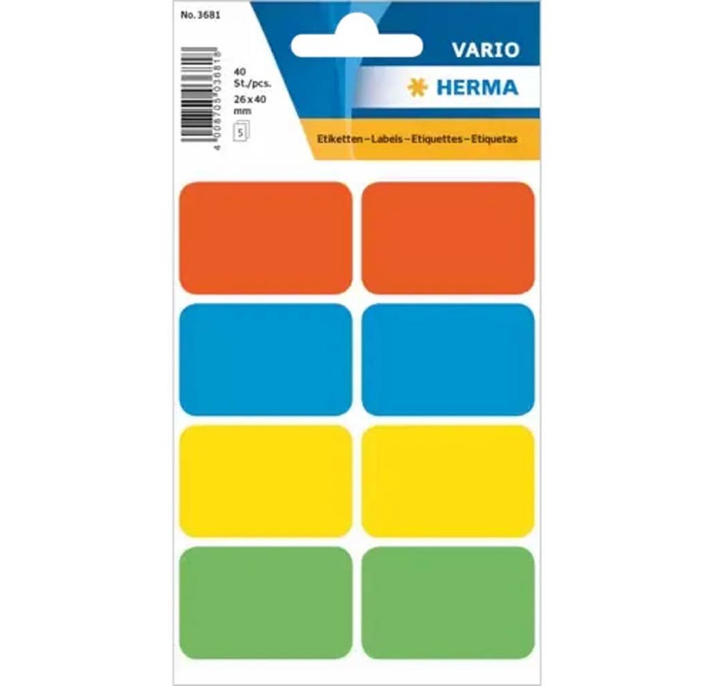 HERMA Etiketten Vielzwecketiketten 25 x 40 mm farbig sortiert 40 Stück, permanent haftend
