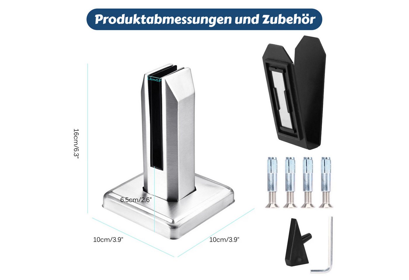 BlingBin Abstandshalter Edelstahl-Glasscheibenpfosten,Schwimmbecken-Zaunklemme,Glasklemme (3er Set, 2-St., 2 Stück) Stehende Glasklemme für Treppengeländer Balkon Pfosten Geländer Bild 2