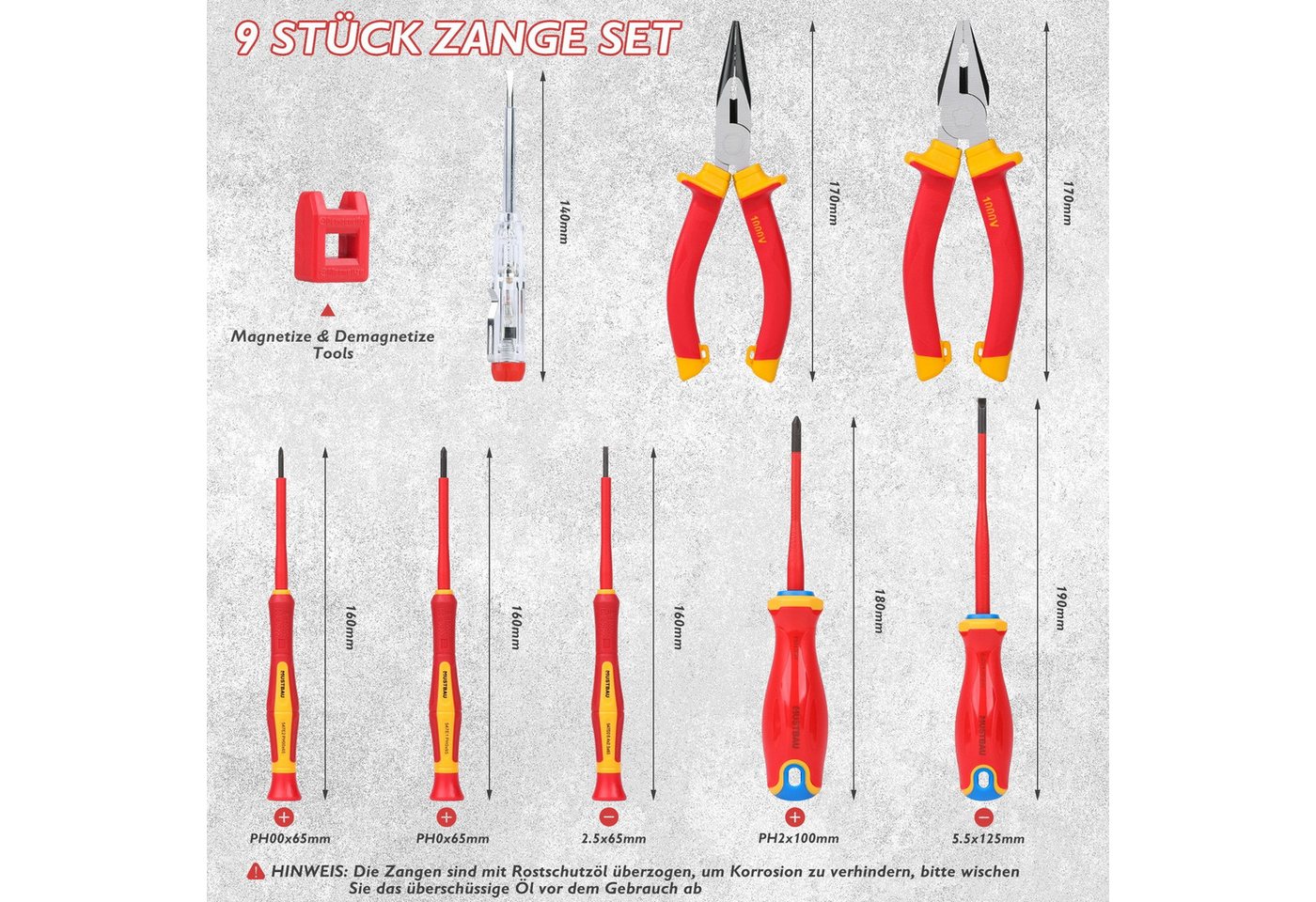 Mustbau Schraubendreher 9 Pcs VDE Schraubendreher-Satz Schlitz, 9 Stücke isolierte Schraubendreher Bild 5