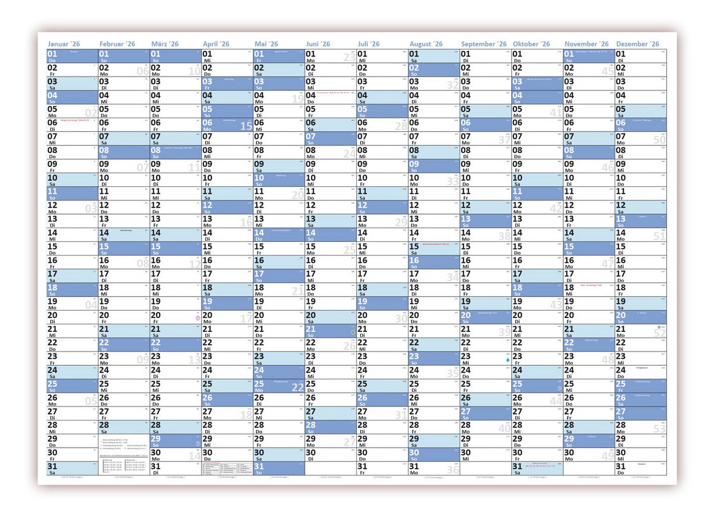 LYSCO Wandkalender XL Wandplaner DIN A1 2026 / 2026 + 2027 blau, nass abwischbar, 12 Monate Jahresplaner Wandplaner gerollt, Kalender Format 59,4 x 84,1cm Bild 2