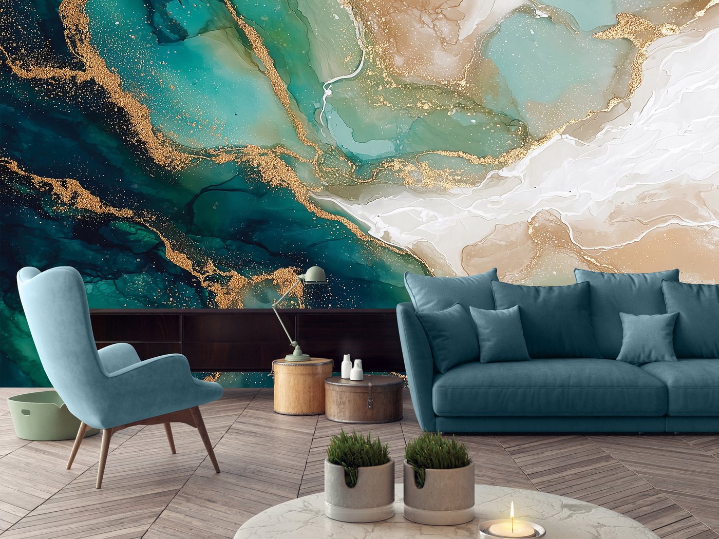 Wallarena Fototapete Marmor Glamour - Grau - Modern - Vlies - Schlafzimmer, glatt, (6 St), 300x210cm Bild 3