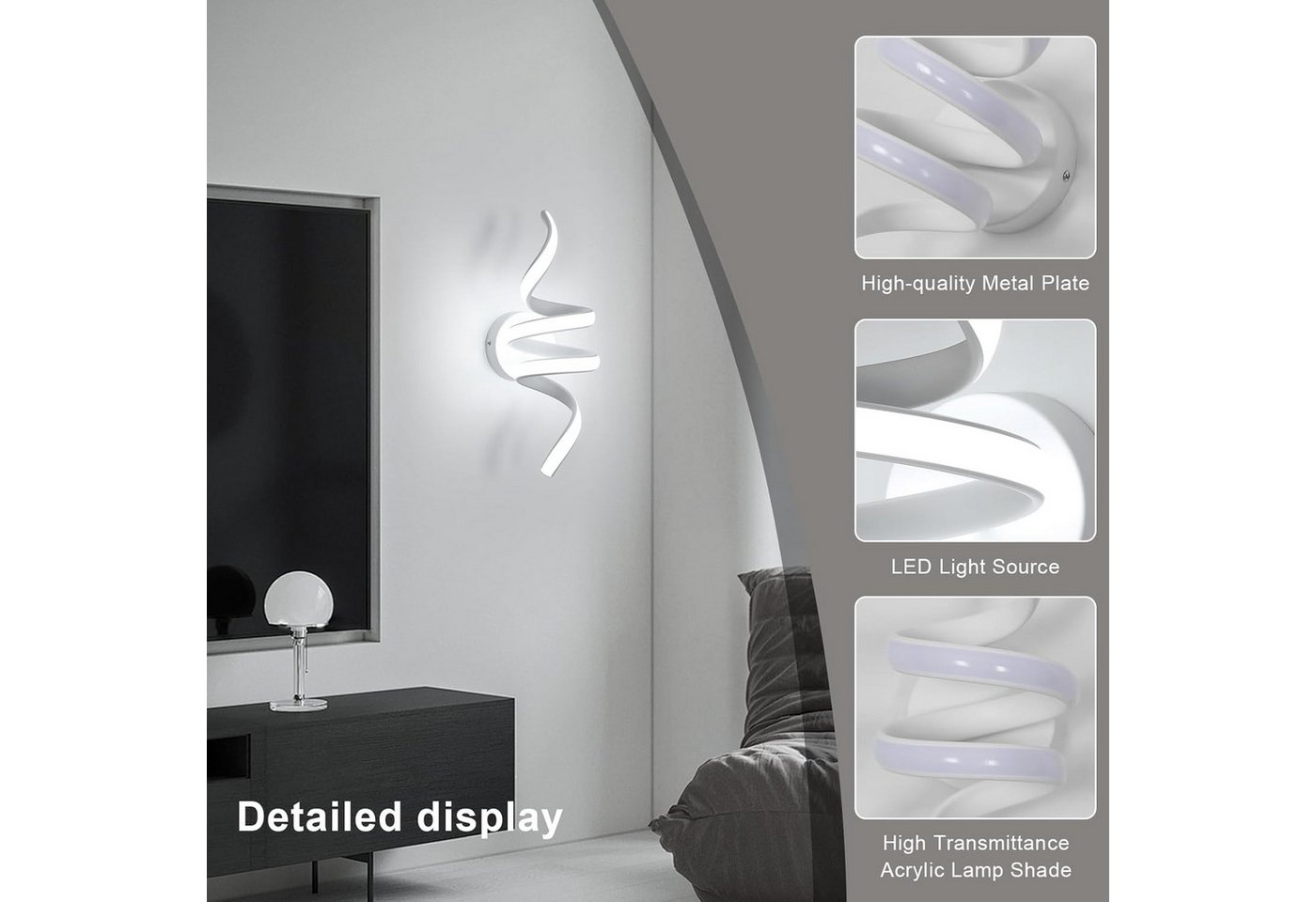 Riserva LED Außen-Wandleuchte Moderne 24W LED Wandleuchte gebogene Form Kaltweiß Flur Treppenhaus, LED wechselbar Bild 3