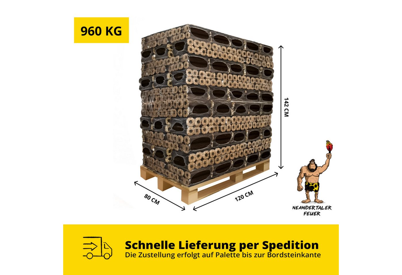 Neandertaler Feuer Holzbriketts Hartholzbriketts PiniKay 960 kg Kaminbriketts Holzbriketts Palette, 960 kg, 100% Naturholz Eiche, Buche Bild 2