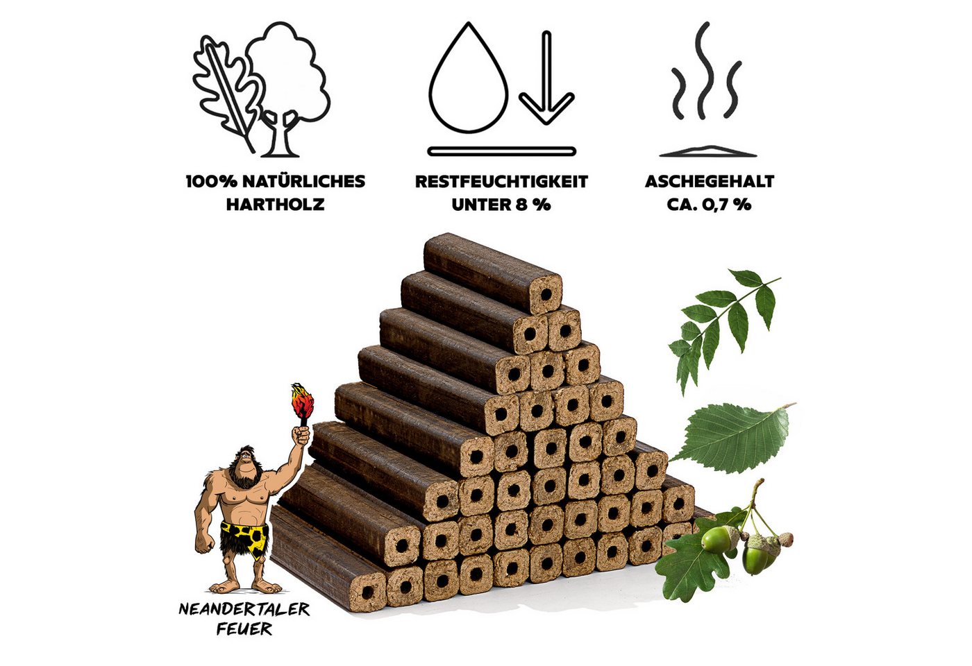 Neandertaler Feuer Holzbriketts Hartholzbriketts PiniKay 960 kg Kaminbriketts Holzbriketts Palette, 960 kg, 100% Naturholz Eiche, Buche Bild 4