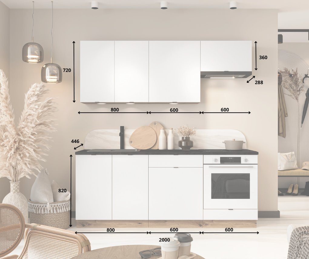 Möbel für Dich Küchenzeile Moderne Einbauküche GIANNA 200 cm, weiß, 6-teilig Bild 4