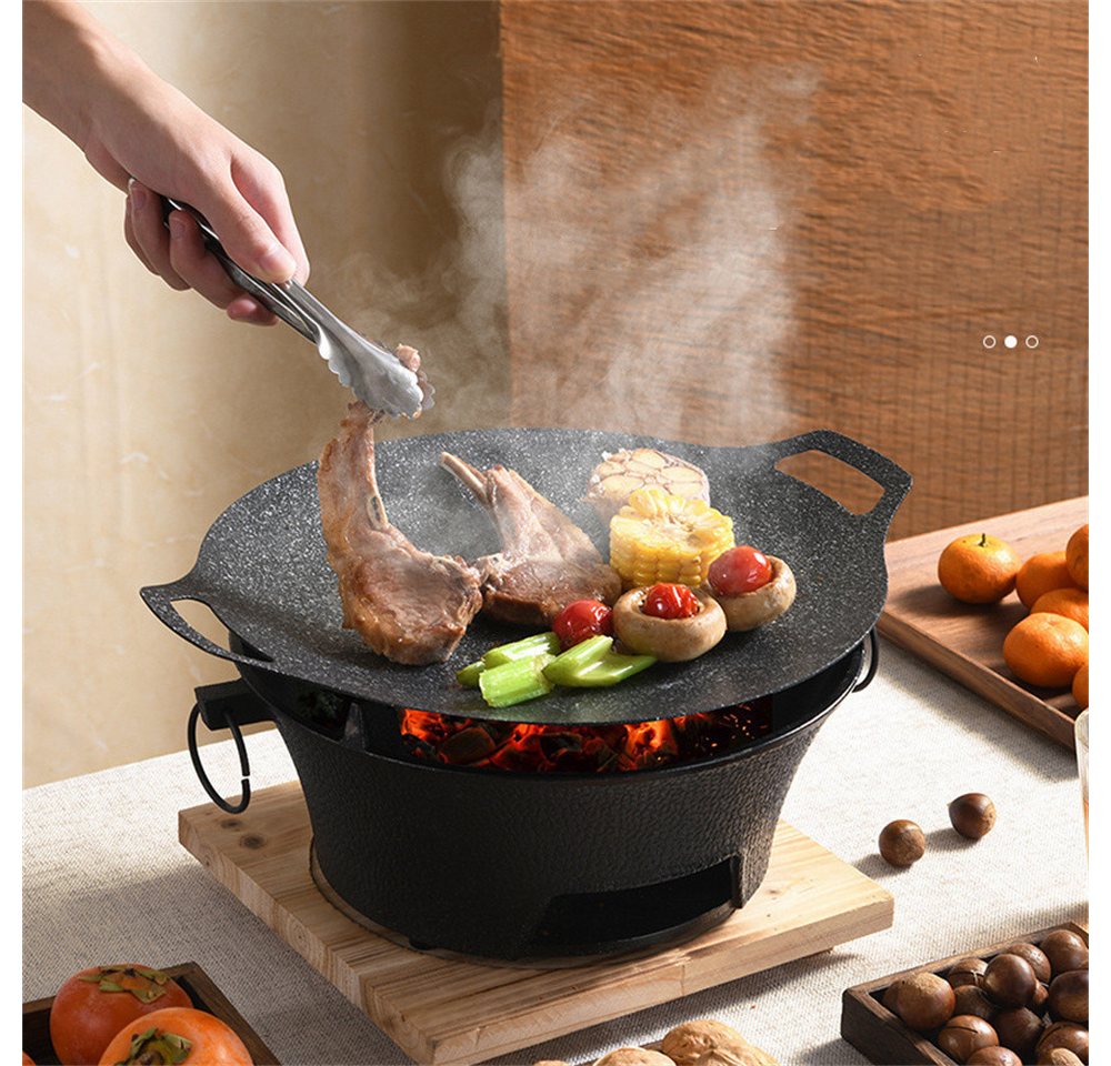 Insma Holzkohlegrill 23cm Gusseisen-Holzkohleofen Campinggrill tragbar mit Grillnetz, für Outdoor BBQ, Reiskuchen, Picknick