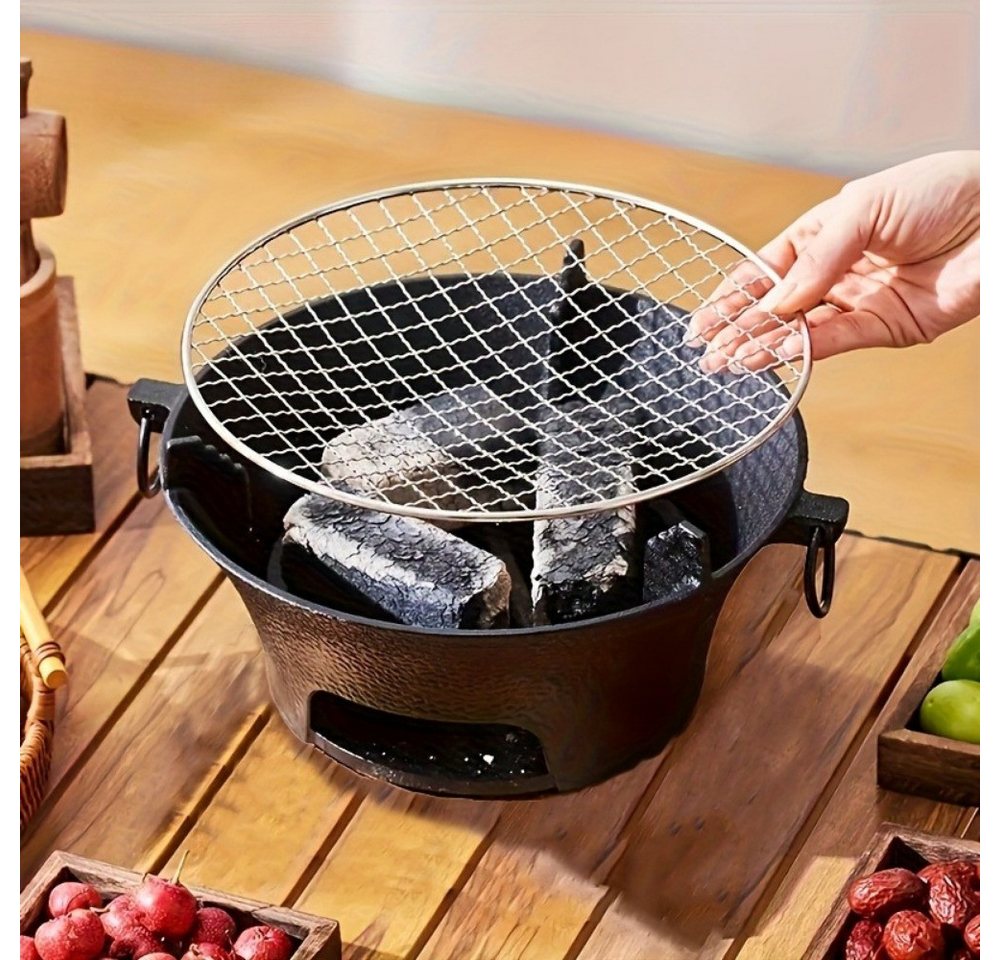 Insma Holzkohlegrill 23cm Gusseisen-Holzkohleofen Campinggrill tragbar mit Grillnetz, für Outdoor BBQ, Reiskuchen, Picknick Bild 2