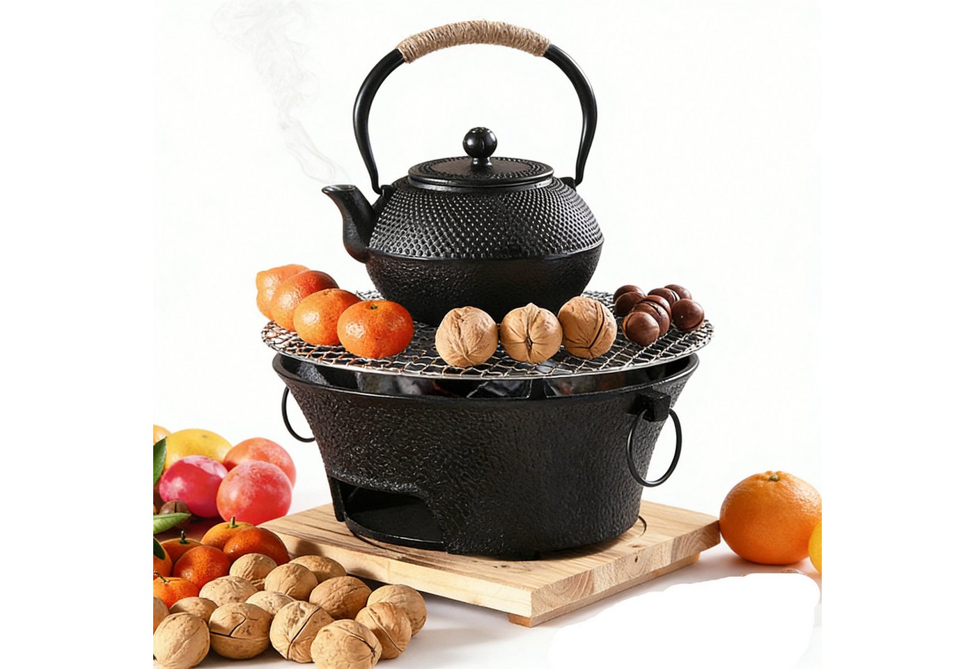 Insma Holzkohlegrill 23cm Gusseisen-Holzkohleofen Campinggrill tragbar mit Grillnetz, für Outdoor BBQ, Reiskuchen, Picknick Bild 3