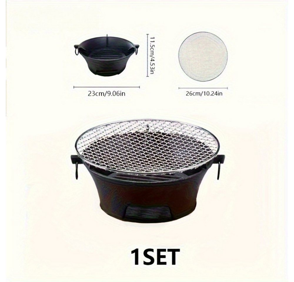 Insma Holzkohlegrill 23cm Gusseisen-Holzkohleofen Campinggrill tragbar mit Grillnetz, für Outdoor BBQ, Reiskuchen, Picknick Bild 4