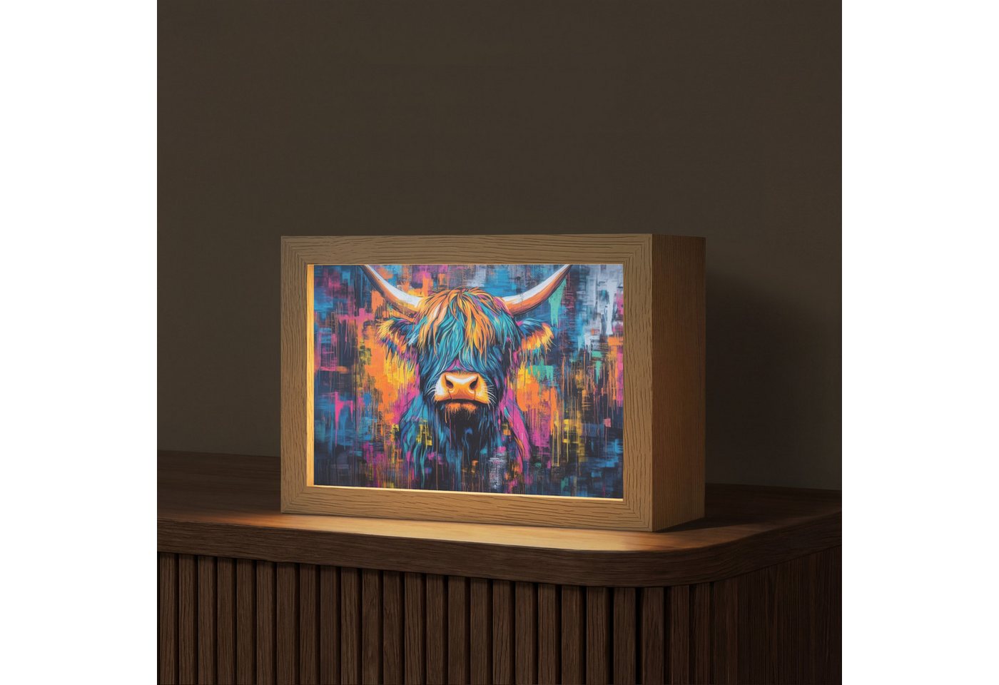 OnlyWow Tischleuchte Lightbox Schottischer Highlander - Abstrakt - Farbenfroh, Dimmbar, Farbwechsel, LED, Warmweiß, Kaltweiß, Neutralweiß Einstellbar, Tischlampe, Schreibtischlampe, Desk, Dimmbar, mit Kabel, LED Bild 4