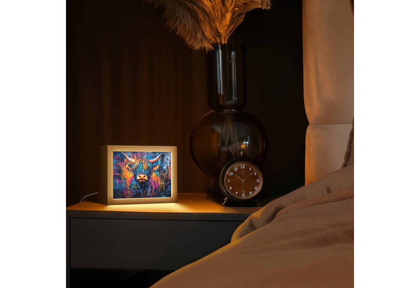 OnlyWow Tischleuchte Lightbox Schottischer Highlander - Abstrakt - Farbenfroh, Dimmbar, Farbwechsel, LED, Warmweiß, Kaltweiß, Neutralweiß Einstellbar, Tischlampe, Schreibtischlampe, Desk, Dimmbar, mit Kabel, LED Bild 5