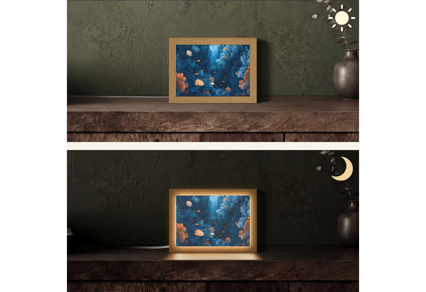 OnlyWow Tischleuchte Lightbox Korallenriff - Fische - Ozean - Blau, Dimmbar, Farbwechsel, LED, Warmweiß, Kaltweiß, Neutralweiß Einstellbar, Tischlampe, Schreibtischlampe, Desk, Dimmbar, mit Kabel, LED Bild 2