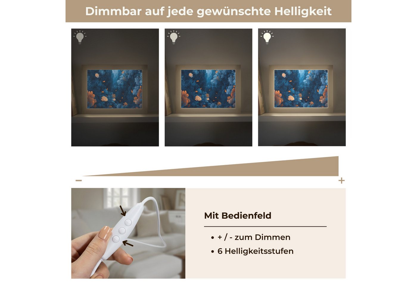 OnlyWow Tischleuchte Lightbox Korallenriff - Fische - Ozean - Blau, Dimmbar, Farbwechsel, LED, Warmweiß, Kaltweiß, Neutralweiß Einstellbar, Tischlampe, Schreibtischlampe, Desk, Dimmbar, mit Kabel, LED Bild 3