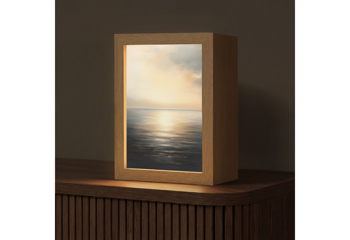 OnlyWow Tischleuchte Lightbox Sonne - Horizont - Meer, Dimmbar, Farbwechsel, LED, Warmweiß, Kaltweiß, Neutralweiß Einstellbar, Tischlampe, Schreibtischlampe, Desk, Dimmbar, mit Kabel, LED