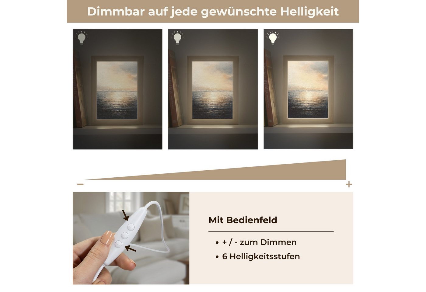 OnlyWow Tischleuchte Lightbox Sonne - Horizont - Meer, Dimmbar, Farbwechsel, LED, Warmweiß, Kaltweiß, Neutralweiß Einstellbar, Tischlampe, Schreibtischlampe, Desk, Dimmbar, mit Kabel, LED Bild 2