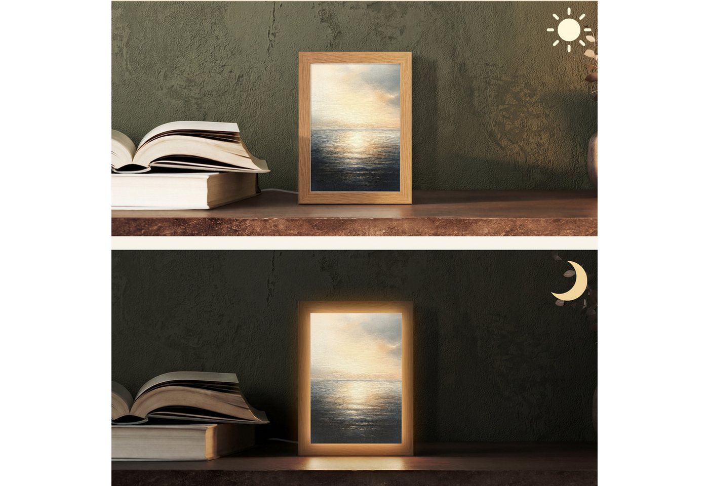 OnlyWow Tischleuchte Lightbox Sonne - Horizont - Meer, Dimmbar, Farbwechsel, LED, Warmweiß, Kaltweiß, Neutralweiß Einstellbar, Tischlampe, Schreibtischlampe, Desk, Dimmbar, mit Kabel, LED Bild 4