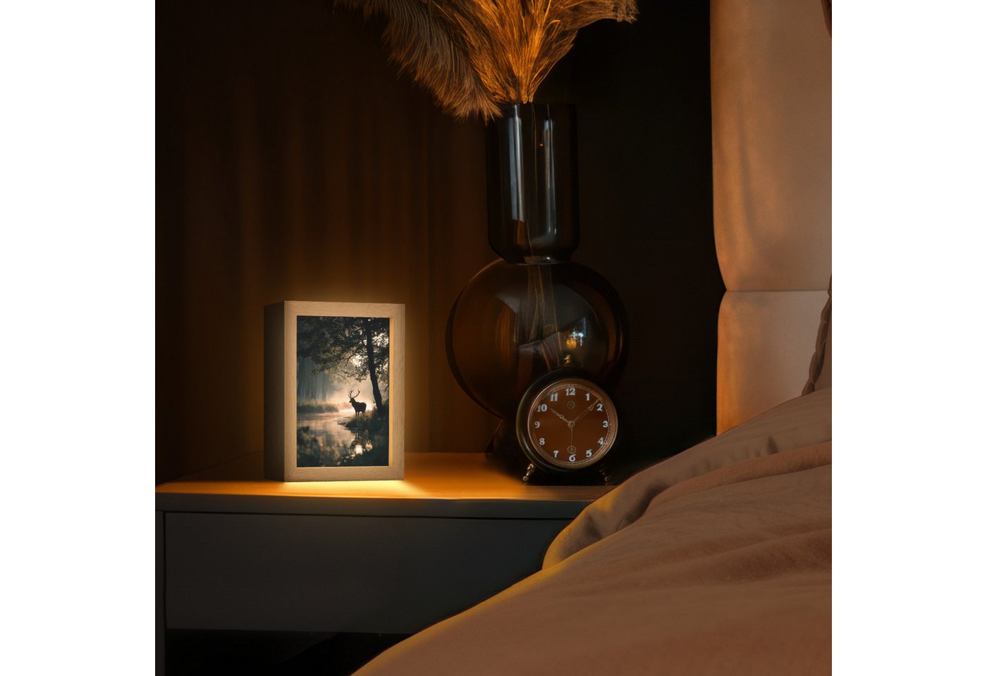 OnlyWow Tischleuchte Lightbox Hirsche - Waldbach - Mystisch, Dimmbar, Farbwechsel, LED, Warmweiß, Kaltweiß, Neutralweiß Einstellbar, Tischlampe, Schreibtischlampe, Desk, Dimmbar, mit Kabel, LED Bild 5