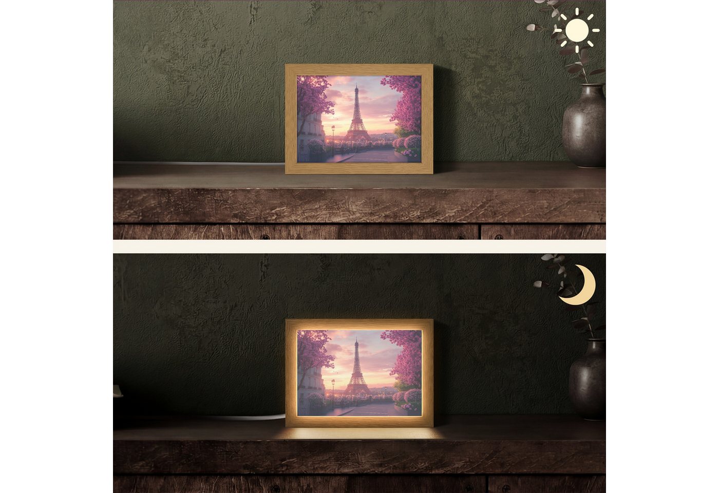 OnlyWow Tischleuchte Lightbox Eiffelturm - Paris - Rosa, Dimmbar, Farbwechsel, LED, Warmweiß, Kaltweiß, Neutralweiß Einstellbar, Tischlampe, Schreibtischlampe, Desk, Dimmbar, mit Kabel, LED Bild 5