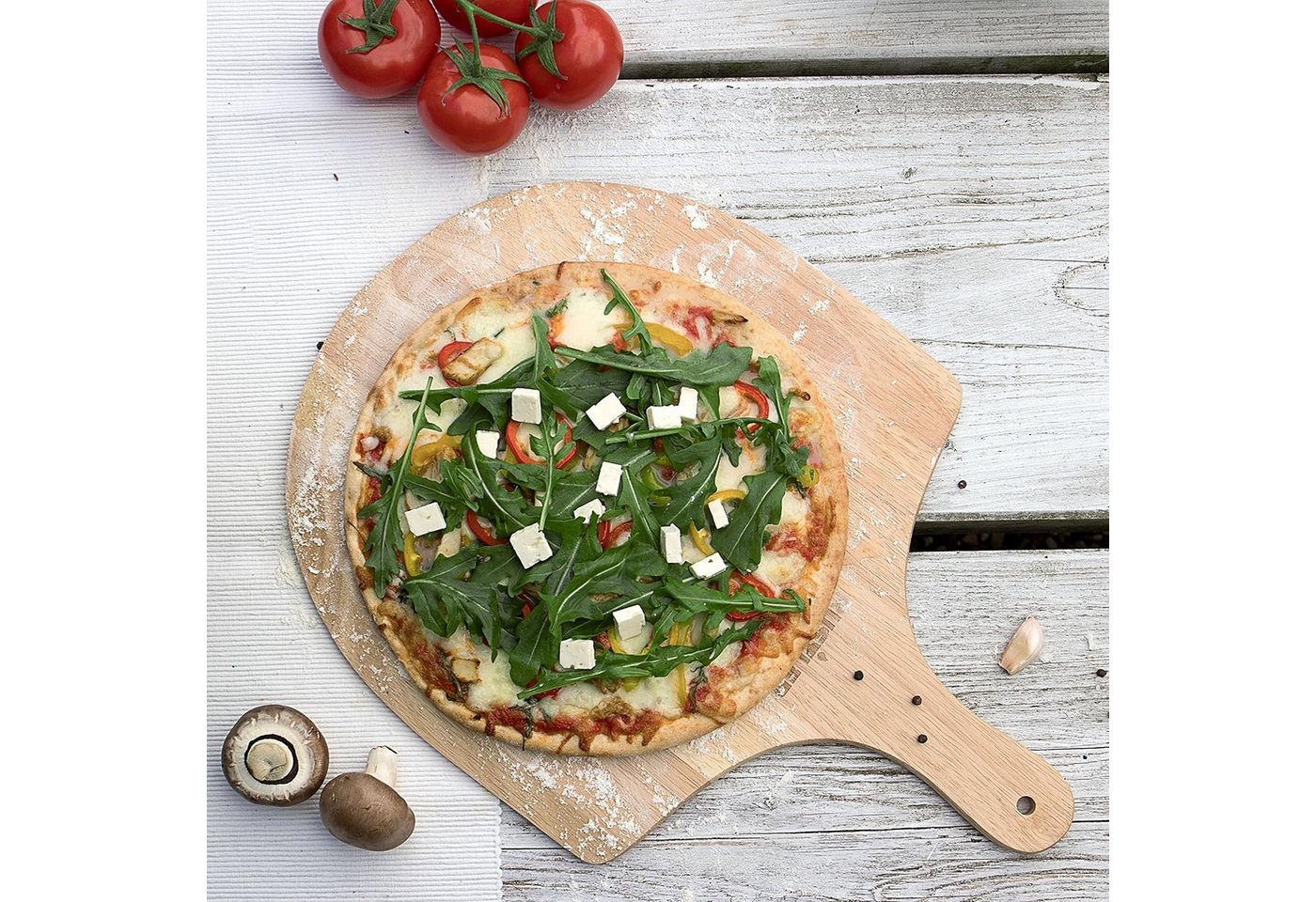 Rustler Pizzaschieber Premium Pizzaschieber aus Holz 45x31 cm Griff und abgerundeten Kanten