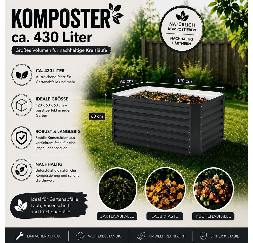 Vicco Komposter Garten, Anthrazit, 120 x 60 cm, BxTxH: 120x60x60 cm, (1 St) Bild 2