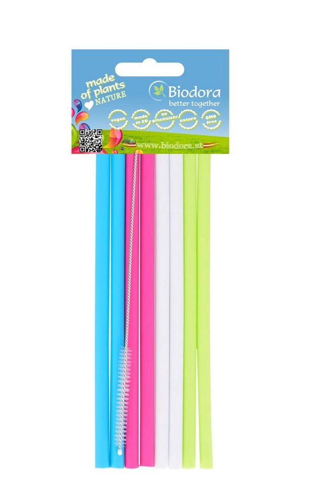 Biodora Trinkhalme Biodora Trinkhalme 8er-Set – Wiederverwendbar inkl. Reinigungsbürste, (8 farbenfrohe Trinkhalme inklusive einer passgenauen Reinigungsbürste), Länge: 200 mm, Durchmesser: Ø 5 mm