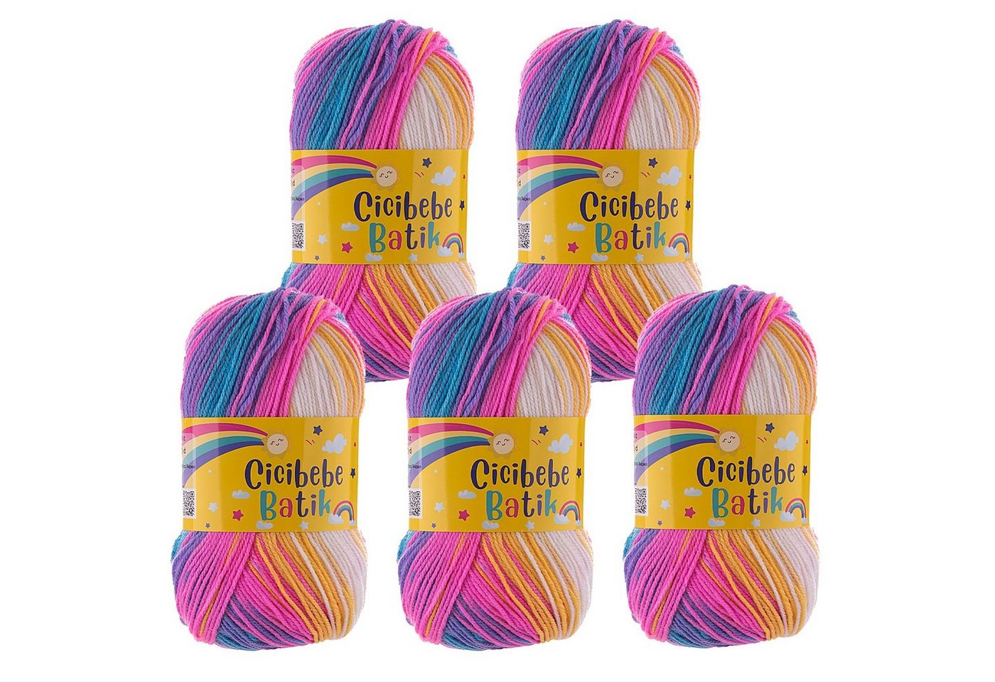 Papatya 5 x 100g Farbverlaufsgarn Cicibebe Häkelwolle, 1800 m (Paket, 5-St), 62 Funfetti