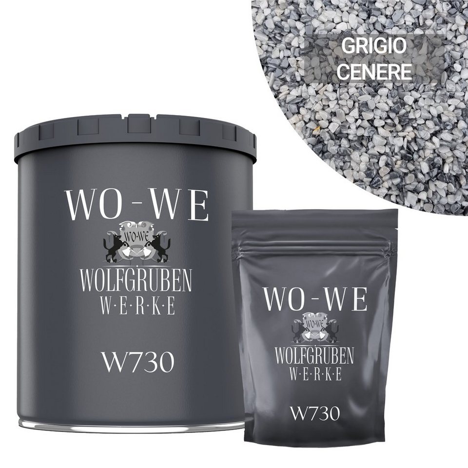WO-WE Bodenfliese Steinteppich Set Marmorkies Bodenbeschichtung W730 2qm, Korngröße 1-4mm, Grau - Grigio Cenere, Set, 25KG Marmorkies + 1,5KG 2k Bindemittel Bild 5