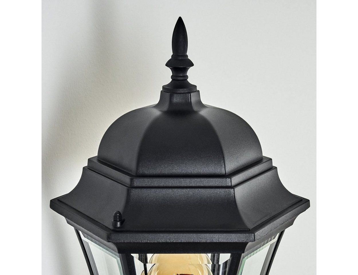 hofstein Außen-Wandleuchte vintage Wandlampe mit Bewegungsmelder aus Metall/Glas in Schwarz/Klar, ohne Leuchtmittel, Wandleuchte 1 xE27, Hof, Landhaus Außenleuchte,IP44, ohne Leuchtmittel