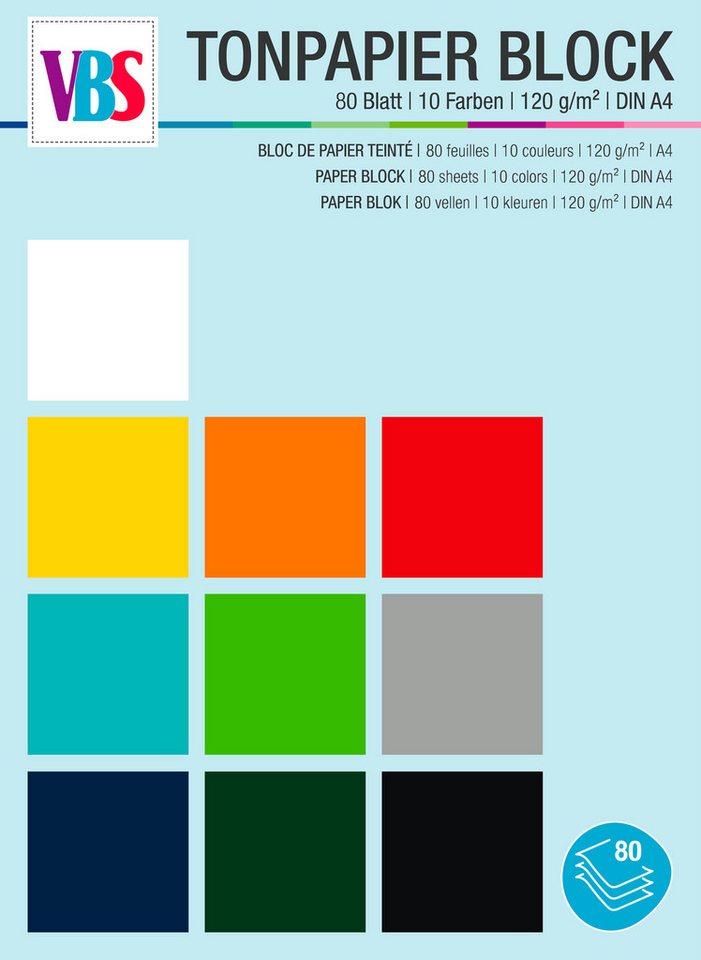 VBS XXL Bastelkartonpapier Tonpapier-Block, DIN A4