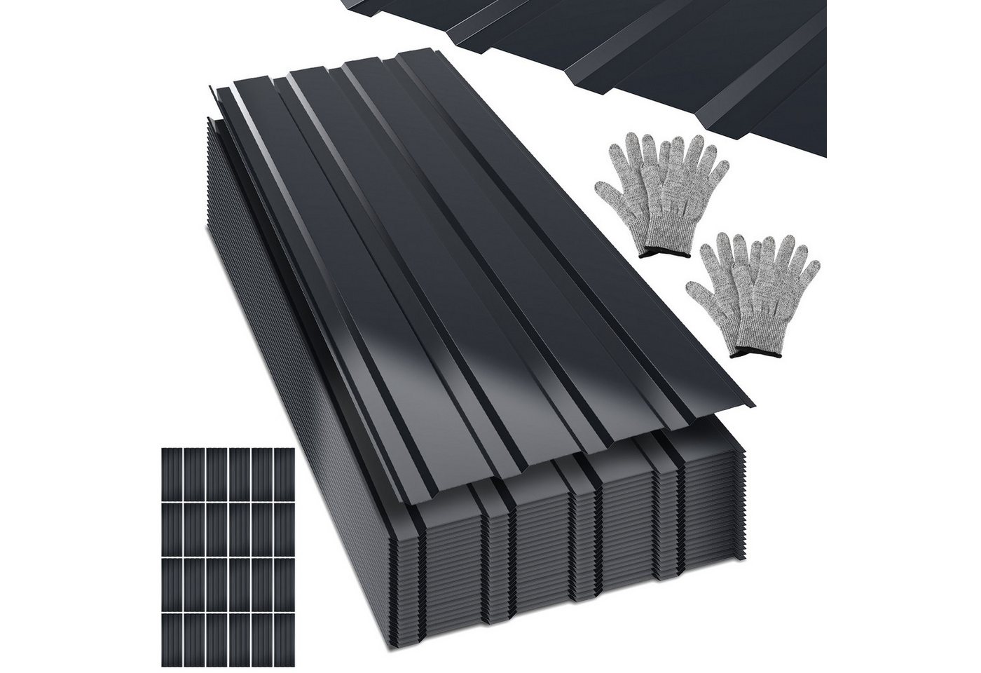 Clanmacy Trapezblech Trapezblech 12er Set Profilblech Trapezblech mit Handschuhe 6m², 115x45x0.3 mm (Set 12-St) UV-Schutz, Wasserfest, Wetterfest, Rostresistent, Korrosionsbeständig