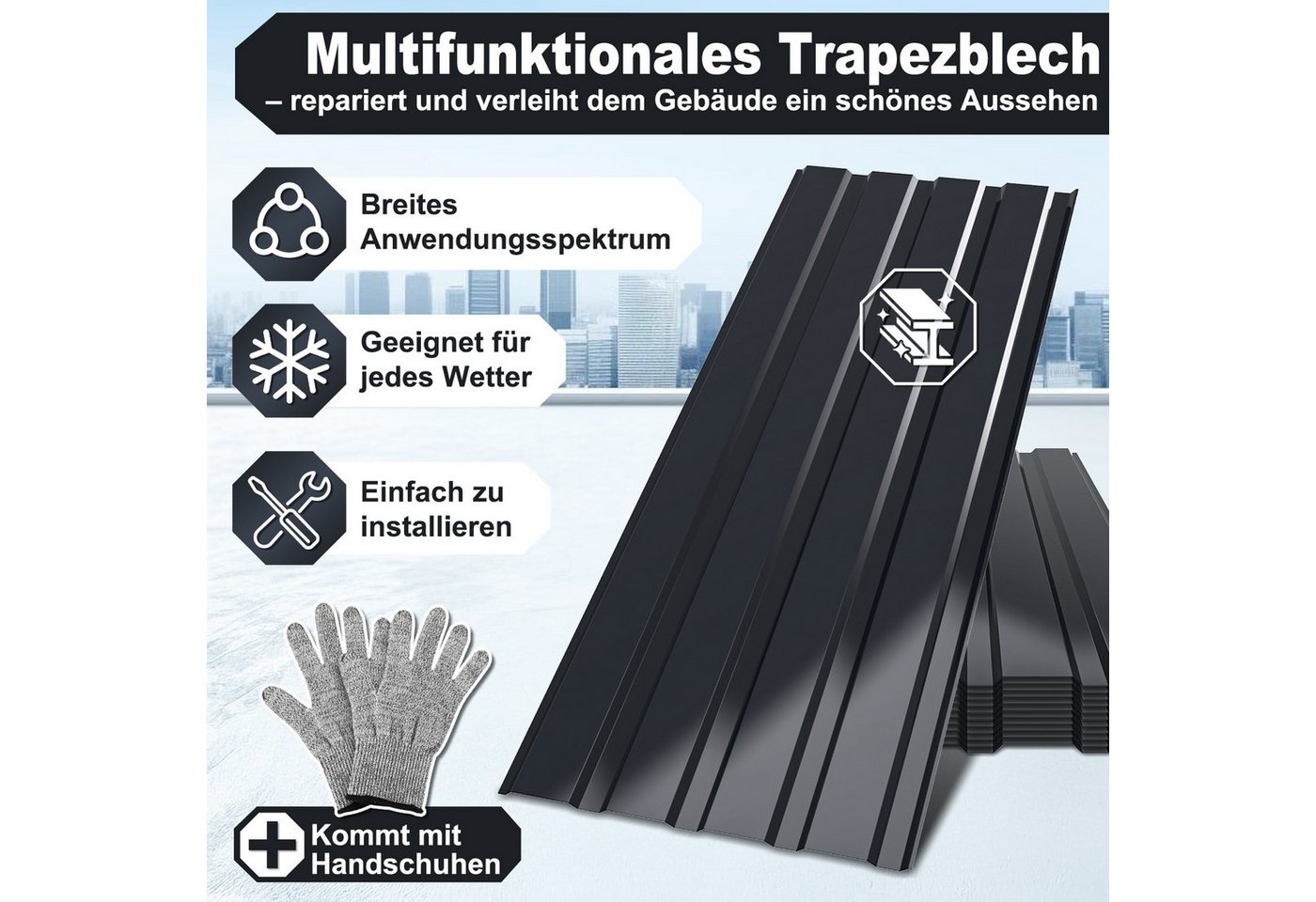 Clanmacy Trapezblech Trapezblech 12er Set Profilblech Trapezblech mit Handschuhe 6m², 115x45x0.3 mm (Set 12-St) UV-Schutz, Wasserfest, Wetterfest, Rostresistent, Korrosionsbeständig Bild 5