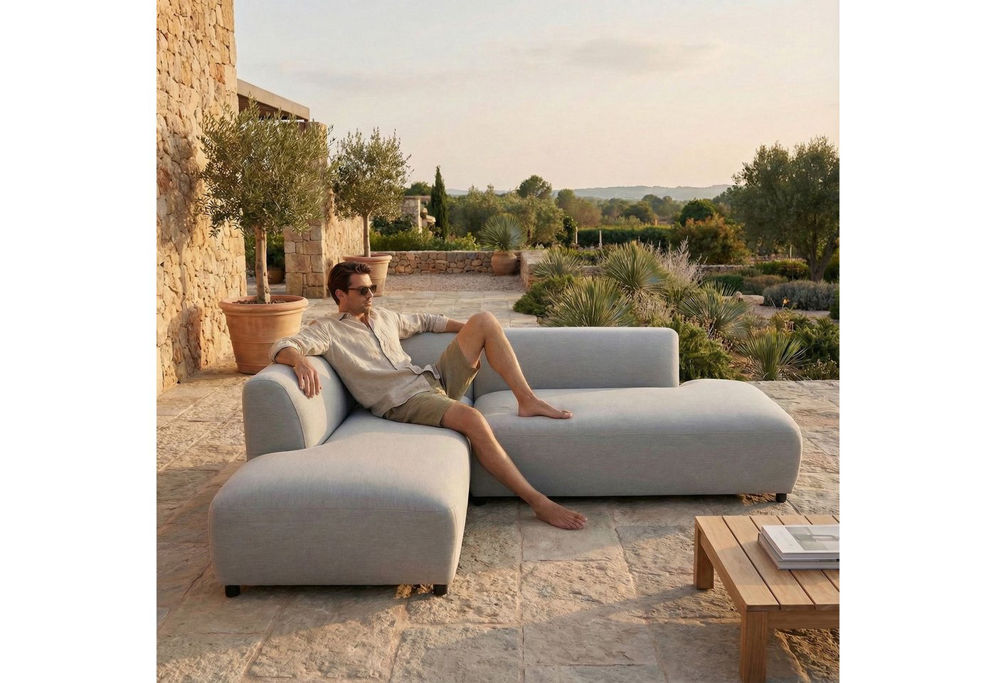 IDIMEX Gartensofa CALABRIA, Modernes Outdoor Sofa gepolstert mit Rückenlehne wasserabweisend grau Bild 4
