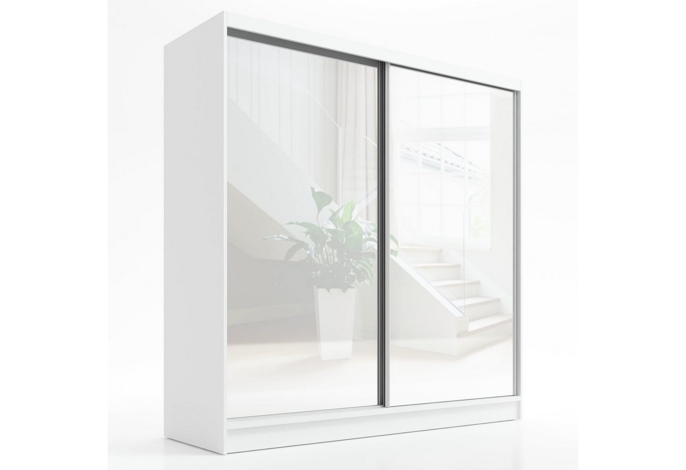 A&J MöbelLand GmbH Schiebetürenschrank IRO 2-türiger Kleiderschrank mit Spiegel und Kleiderstangen (TOP ANGEBOT! Geräumiger Schrank mit einer Breite von 200 cm und Spiegel, ideal zur Aufbewahrung von Kleidung und Accessoires. Viel Stauraum., TOP PRODUKT! Wählen Sie das ideale Modell für Ihr Schlafzimmer) Breite: 200 cm, Höhe: 215 cm, Tiefe: 59,5 cm Bild 4