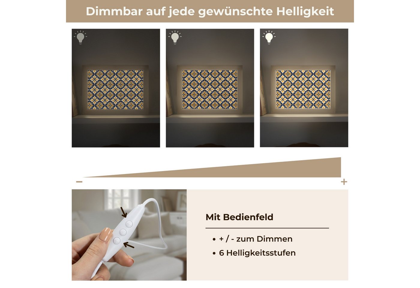 OnlyWow Tischleuchte Lightbox Muster - Dekorative Fliese - Farbenfroh, Dimmbar, Farbwechsel, LED, Warmweiß, Kaltweiß, Neutralweiß Einstellbar, Tischlampe, Schreibtischlampe, Desk, Dimmbar, mit Kabel, LED Bild 2