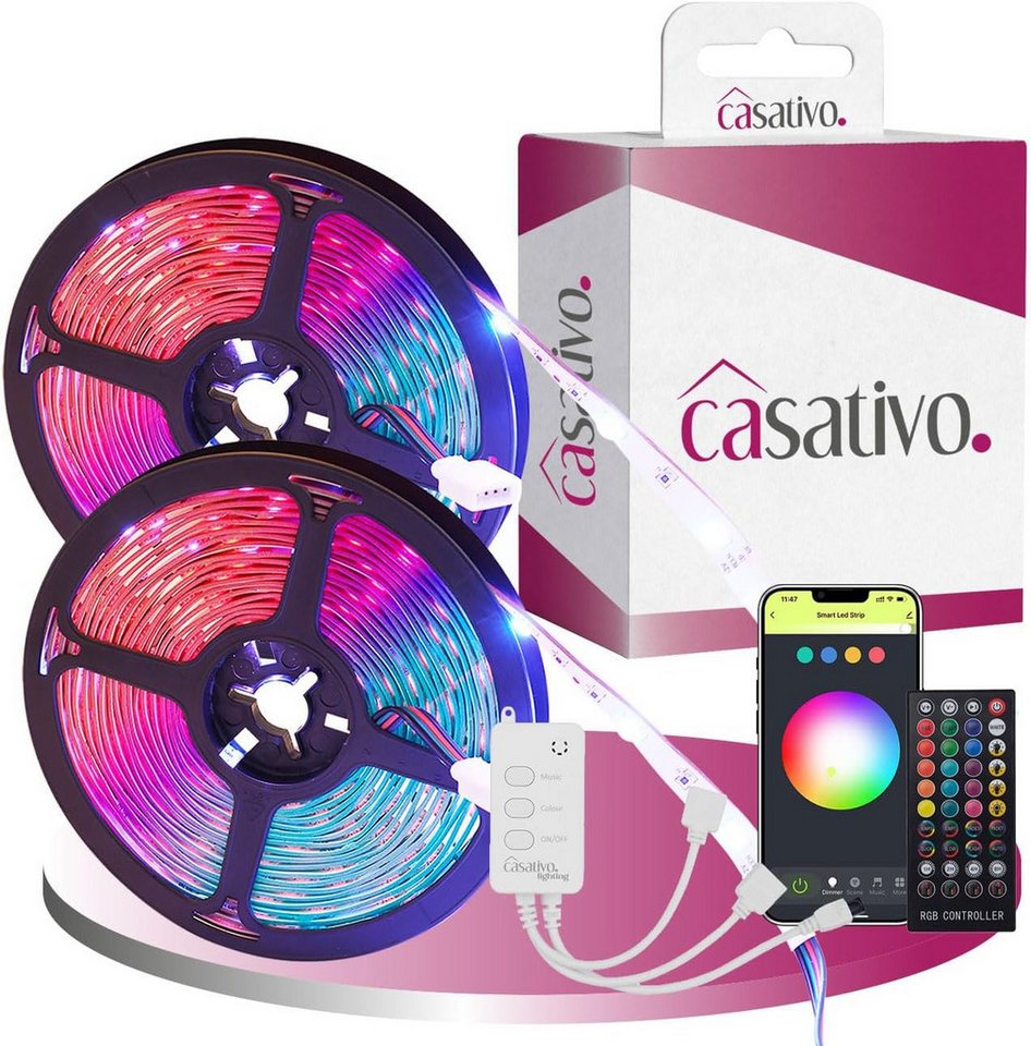 Casativo LED Stripe 10m WLAN RGB LED Streifen - Smart App & Sprachsteuerung Alexa, Controller mit integriertem Mikrofon, individuell kürzbar, 300 LEDs Bild 3