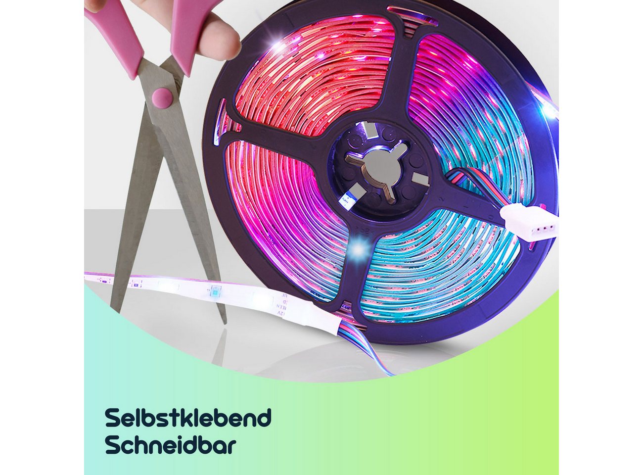 Casativo LED Stripe 10m WLAN RGB LED Streifen - Smart App & Sprachsteuerung Alexa, Controller mit integriertem Mikrofon, individuell kürzbar, 300 LEDs Bild 5