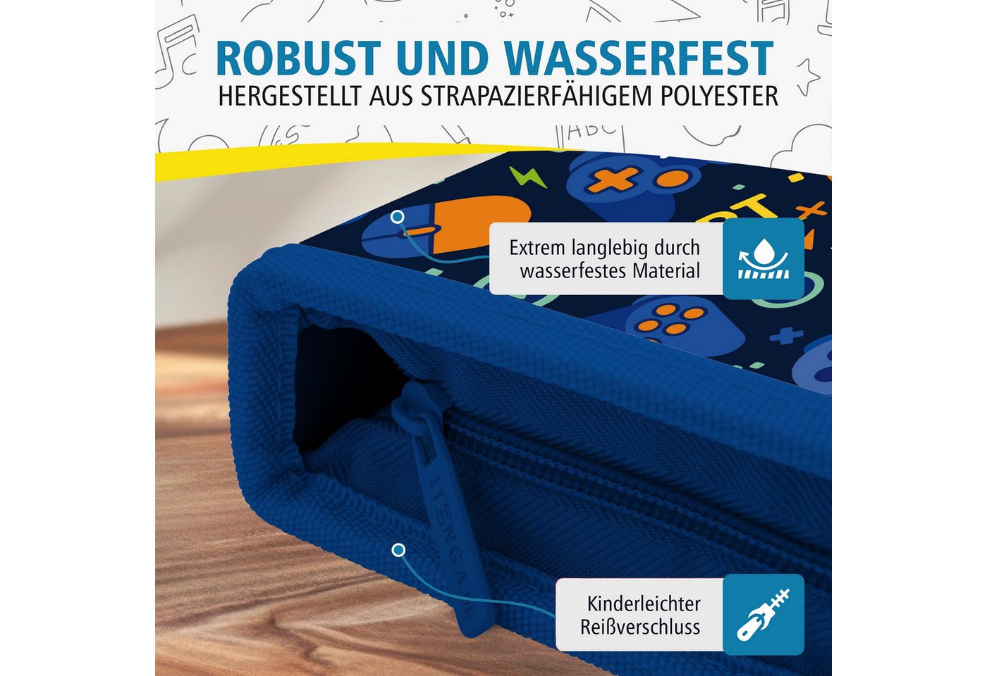 itenga Federmäppchen itenga Schüler-Etui Mäppchen Gaming 28 teilig (gefüllt) 1-Zipper