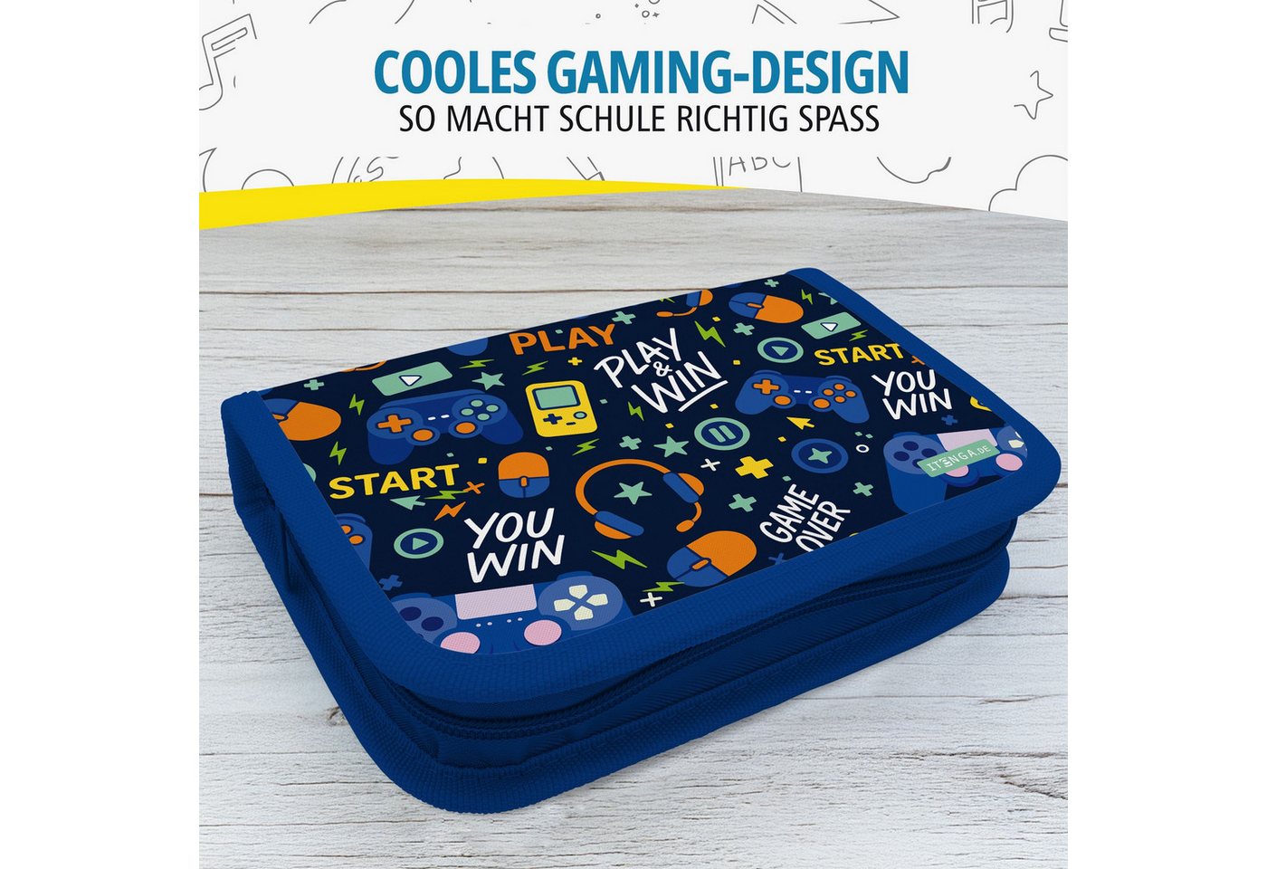 itenga Federmäppchen itenga Schüler-Etui Mäppchen Gaming 28 teilig (gefüllt) 1-Zipper Bild 3
