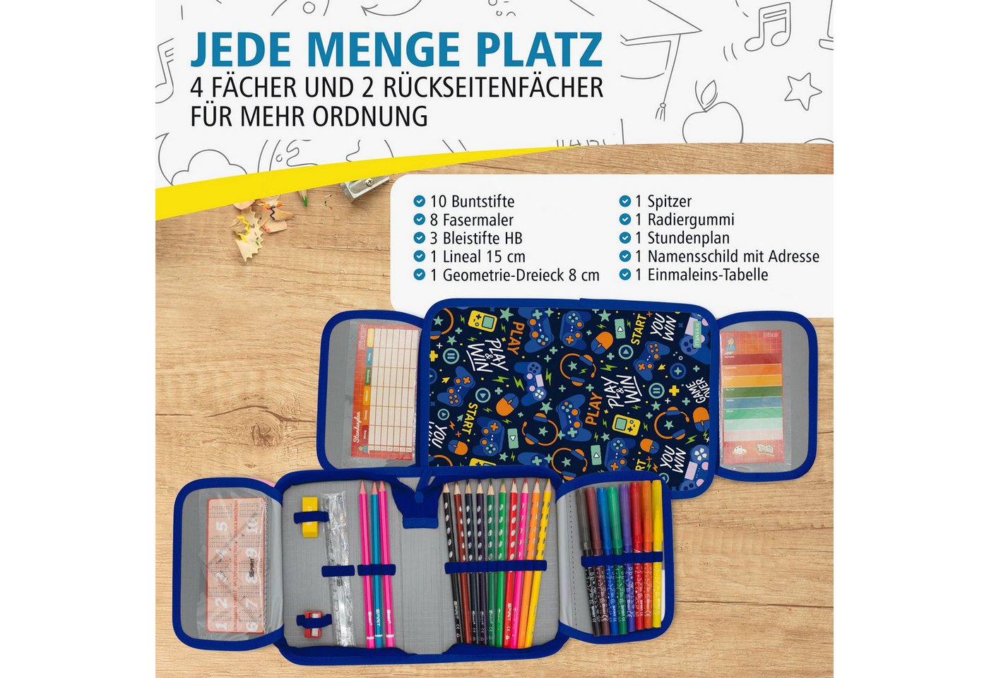itenga Federmäppchen itenga Schüler-Etui Mäppchen Gaming 28 teilig (gefüllt) 1-Zipper Bild 4
