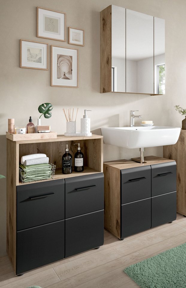 Inn.Furn Badmöbel-Set Cover, (Badezimmer in Schwarz matt und Eiche, 3-teilig, 130 x 185 cm), mit viel Stauraum Bild 5