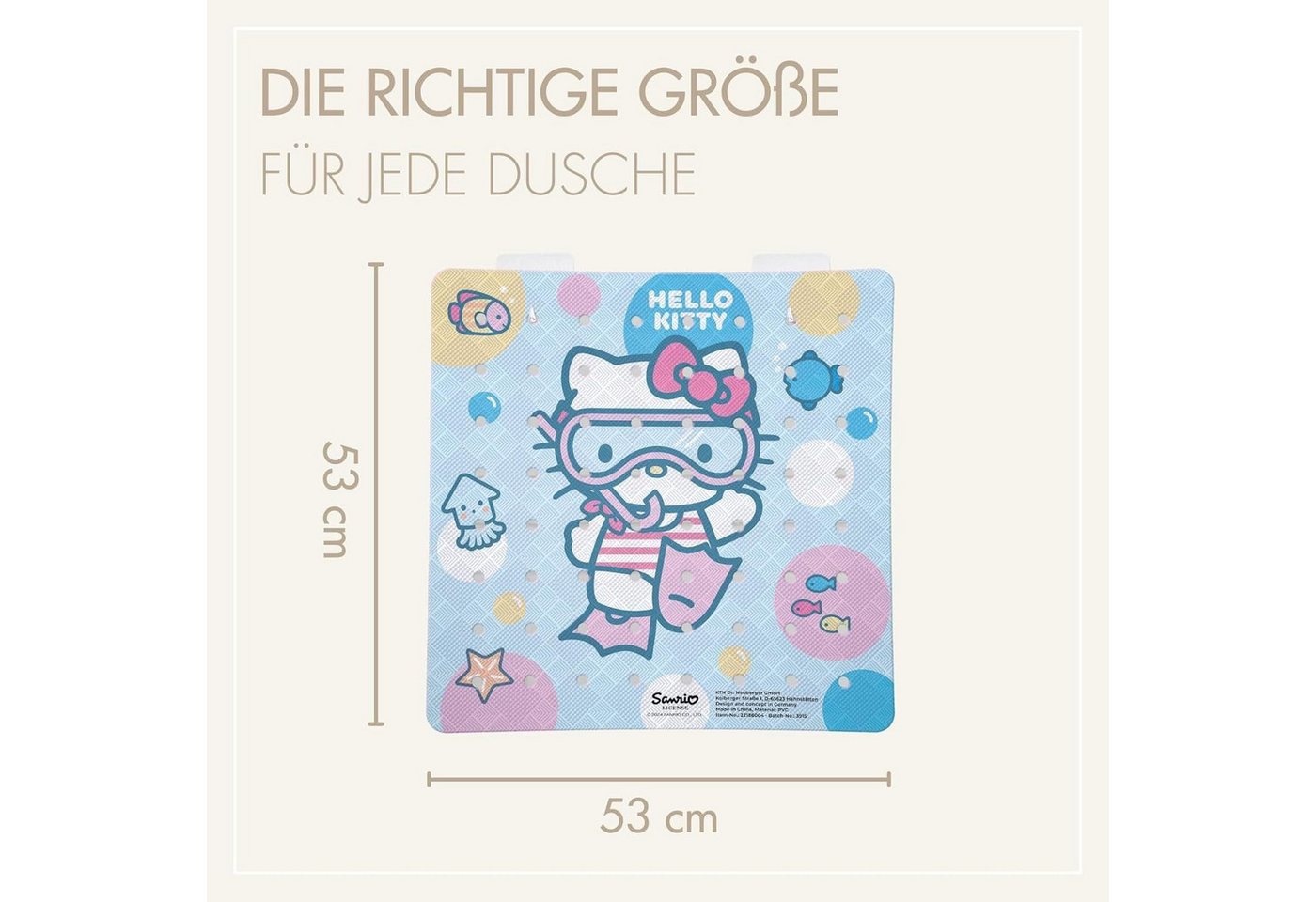 KTN Dr. Neuberger GmbH Badematte Hello Kitty Anti-Rutsch-Matte für die Badewanne/Dusche, schimmelresistent, antibakteriell, rutschfest, PVC