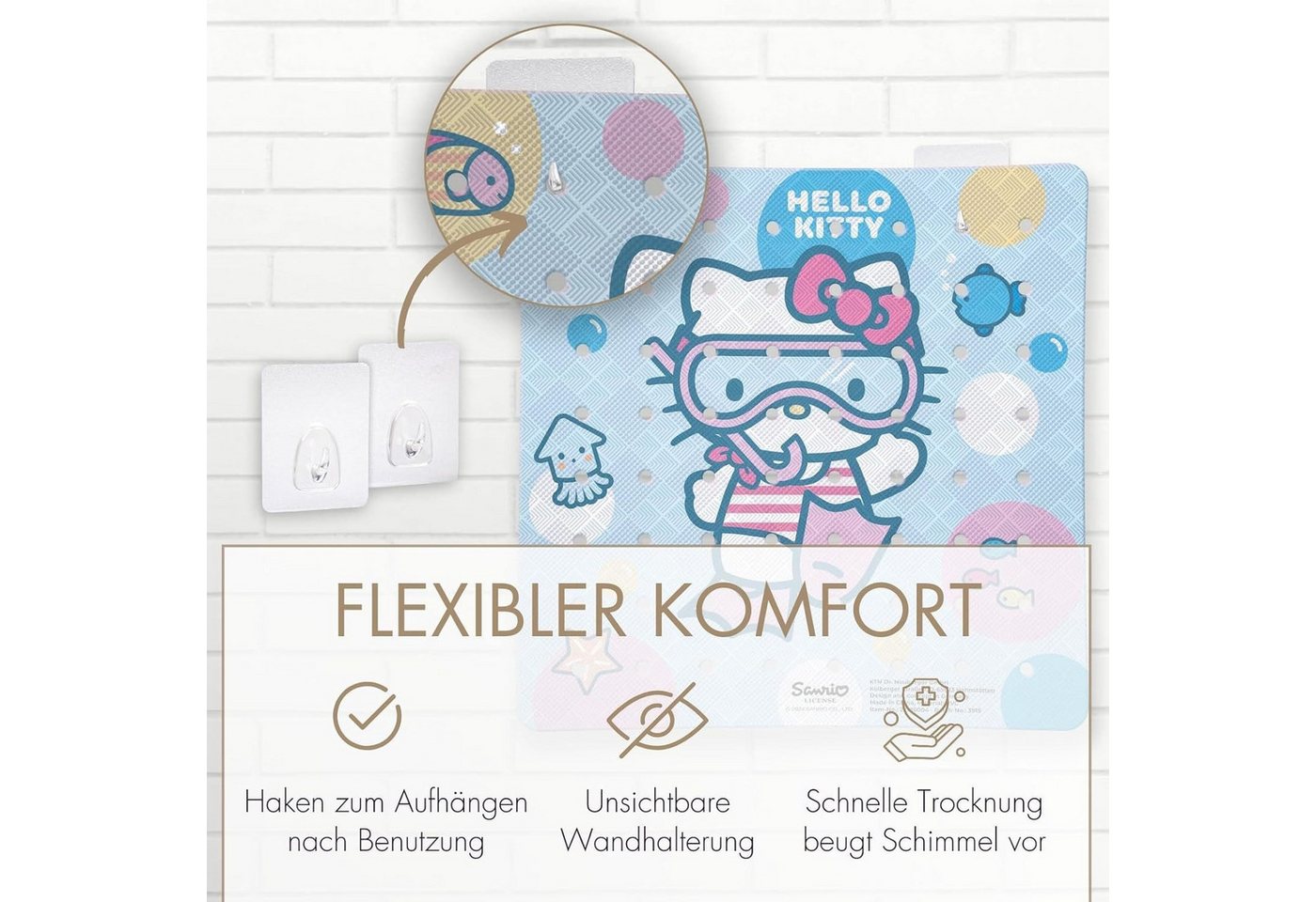 KTN Dr. Neuberger GmbH Badematte Hello Kitty Anti-Rutsch-Matte für die Badewanne/Dusche, schimmelresistent, antibakteriell, rutschfest, PVC Bild 5
