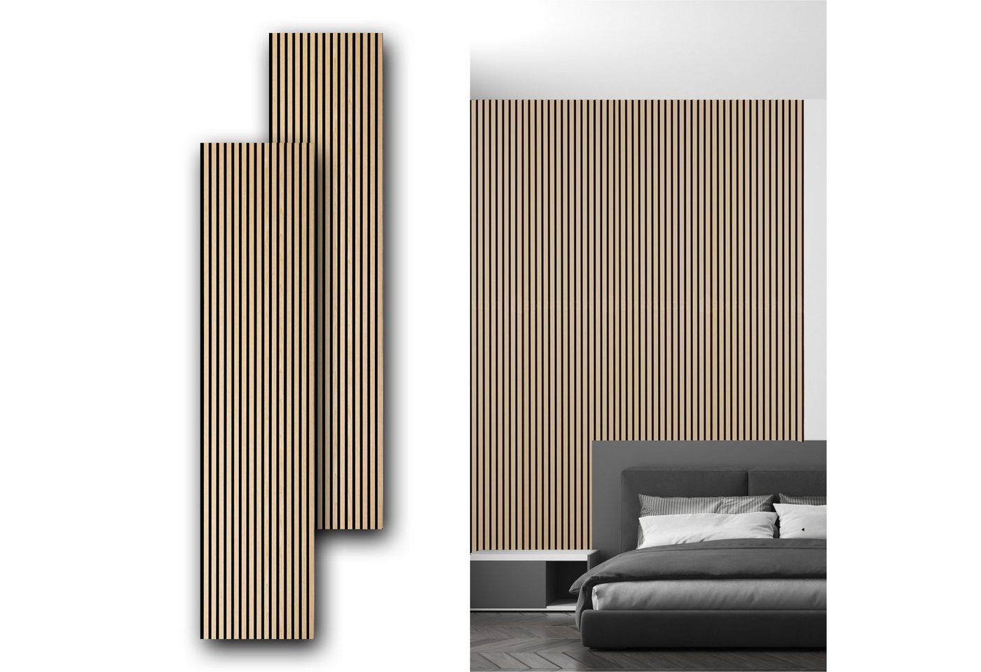 SONIDO Wandpaneel Sparset XXL Premium Akustikpaneele mit Eiche Echtholzoberfläche, BxL: 56,00x244,00 cm, (Sparset mit 2, 3 oder 4 Paneelen, 2-tlg., Versandkostenfreie Lieferung) 15 Leisten mit schwarzem 9 mm Filz-Akustikträger je Paneel Bild 2