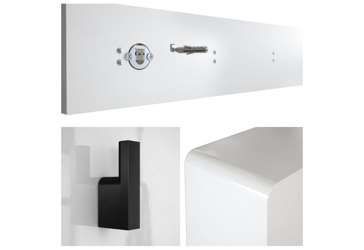 Vladon Garderobenpaneel Linea (Wandgarderobe, mit 4 Kleiderhaken), Sandgrau Hochglanz (72 x 14,5 x 3,5 cm)