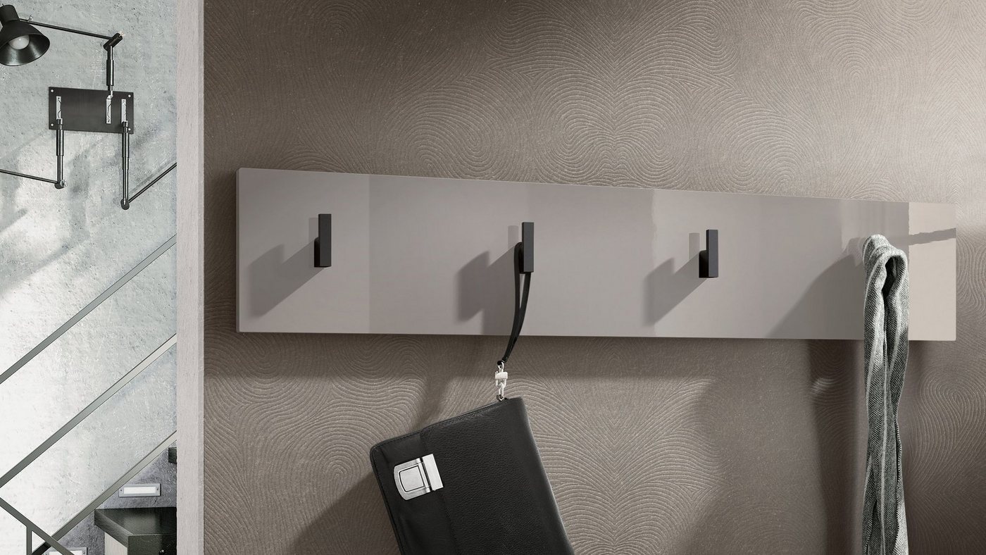 Vladon Garderobenpaneel Linea (Wandgarderobe, mit 4 Kleiderhaken), Sandgrau Hochglanz (72 x 14,5 x 3,5 cm) Bild 2
